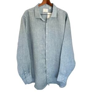 Baird McNutt Murano Mens 100% Linen Button Up Shirt Size 3XT Blue Long Sleeves